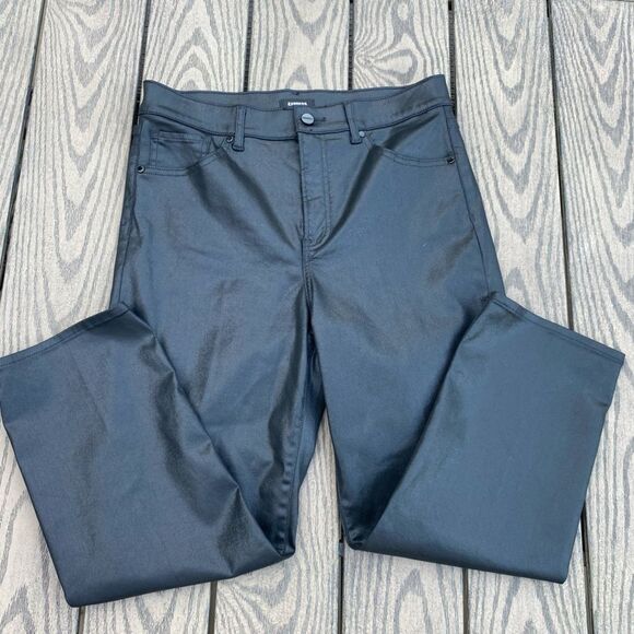 Express size 8 straight ankle high rise black shimmer pants 8 short - Picture 1 of 7